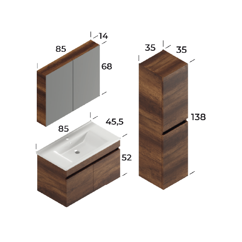 Defne Baroq 85 cm Bathroom Cabinet Set