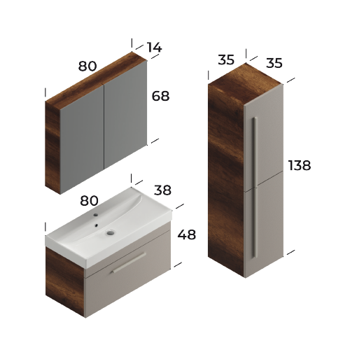 Malta Baroq / Daphne 80 cm Bathroom Cabinet Set