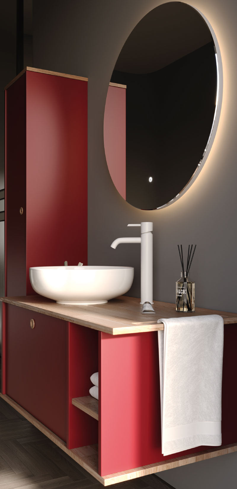 Arma Matt Cherry / Wood 100 cm Bathroom Cabinet Set