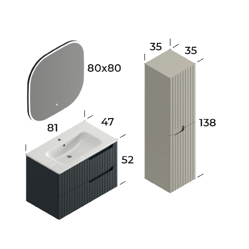 Enza Matt Antracite 80 cm Bathroom Cabinet Set