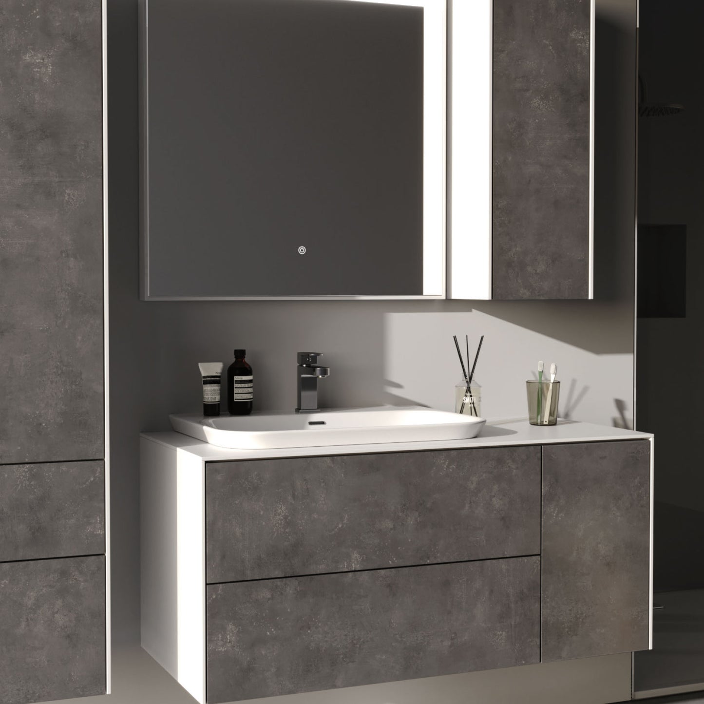 Rodos Grey/Black 85 cm Bathroom Cabinet Set