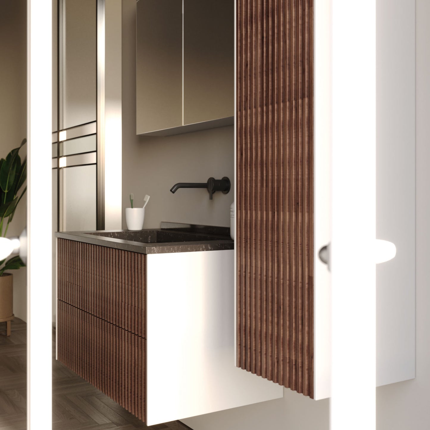 Arte Wood/Black 140 cm Bathroom Cabinet Set
