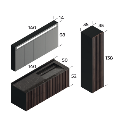 Arte Wood/Black 140 cm Bathroom Cabinet Set