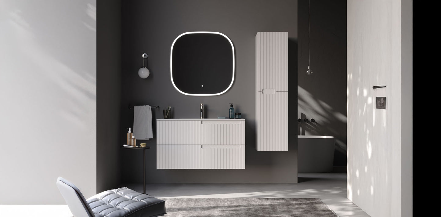Enza Matt White 100 cm Bathroom Cabinet Set