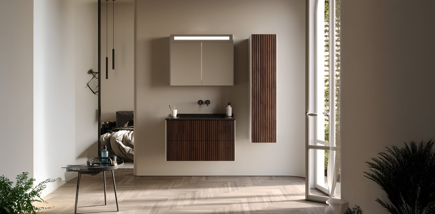 Arte Wood/White 85 cm Bathroom Cabinet Set