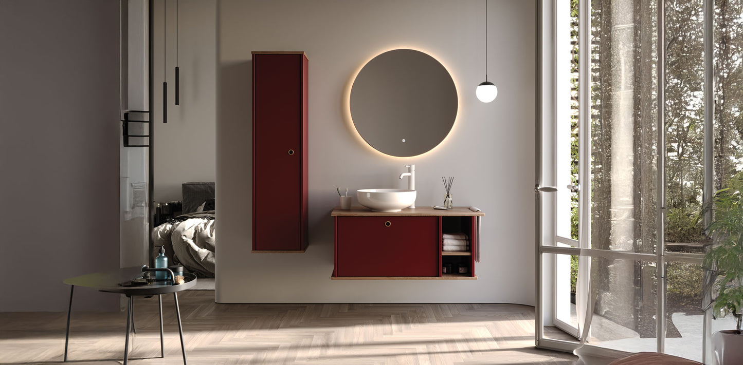 Arma Matt Cherry / Wood 100 cm Bathroom Cabinet Set