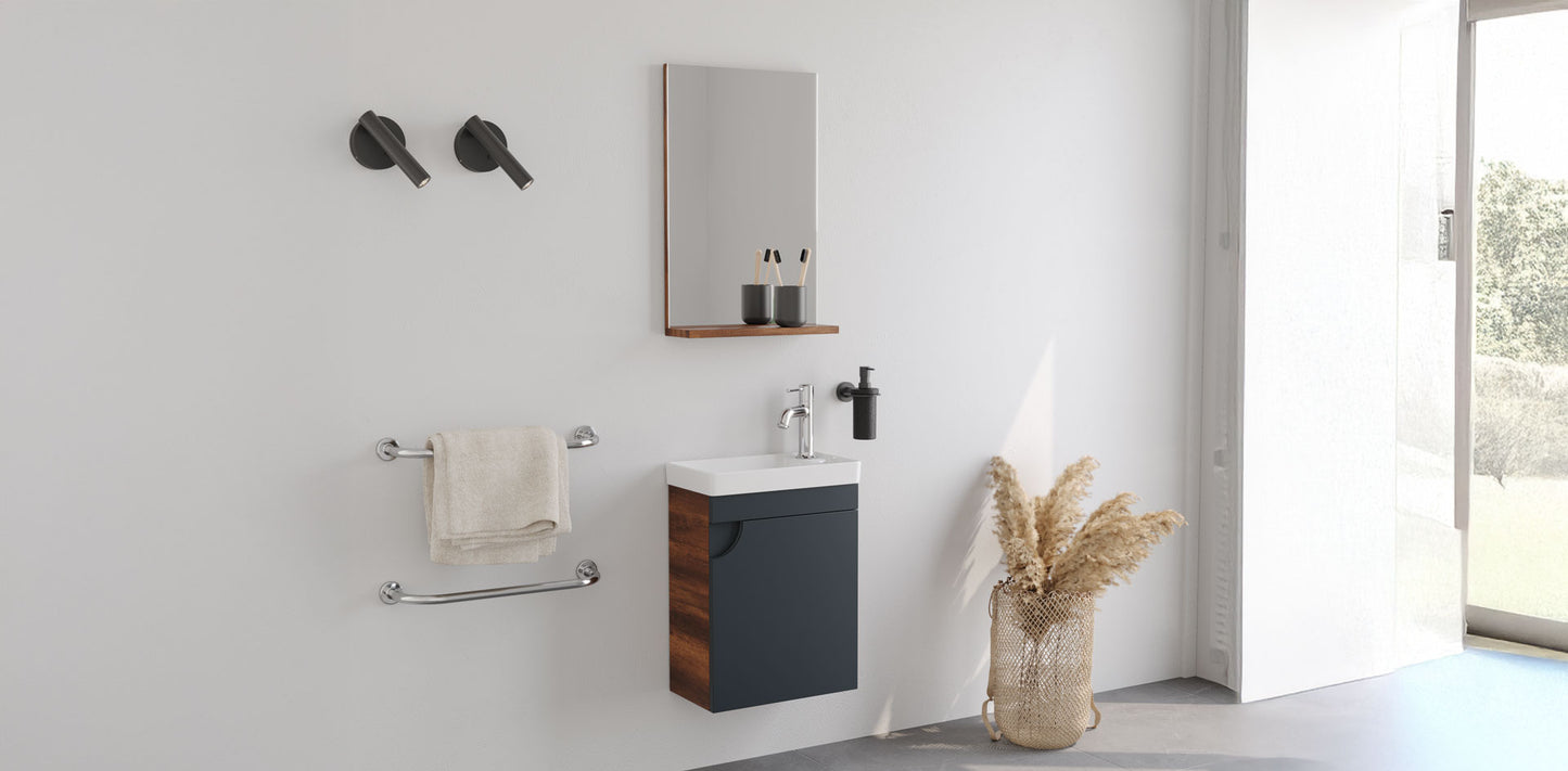 Mini Wood Baroq / Matt Antracite 40 cm Bathroom Cabinet Set