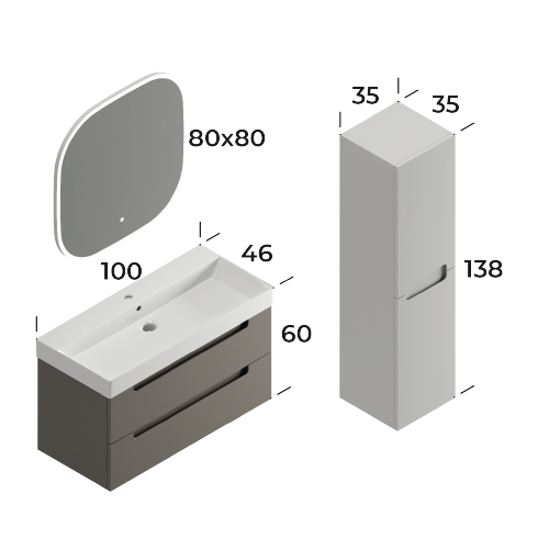 Maddox Matt Coffee 100 cm Bathroom Cabinet Set