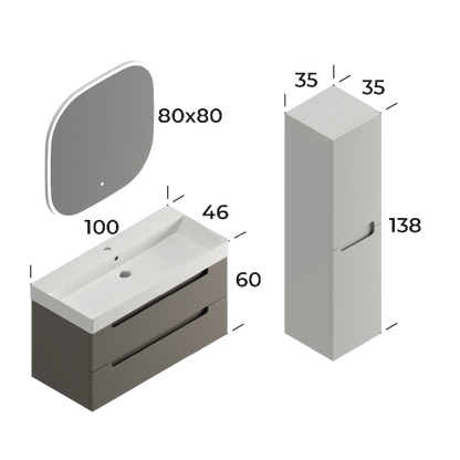 Maddox Matt Coffee 100 cm Bathroom Cabinet Set