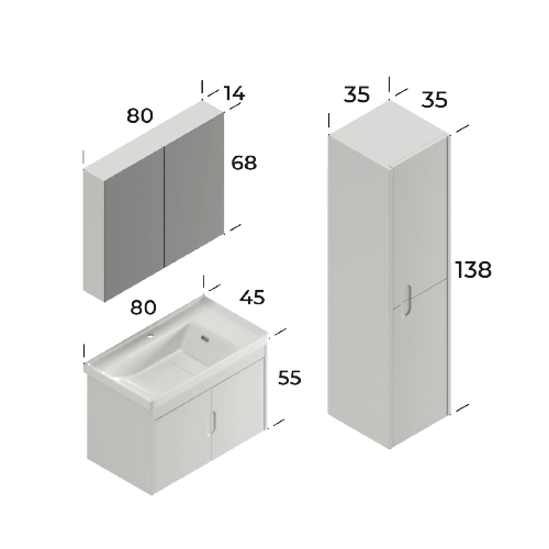 Ada Matt White 80 cm Bathroom Cabinet Set