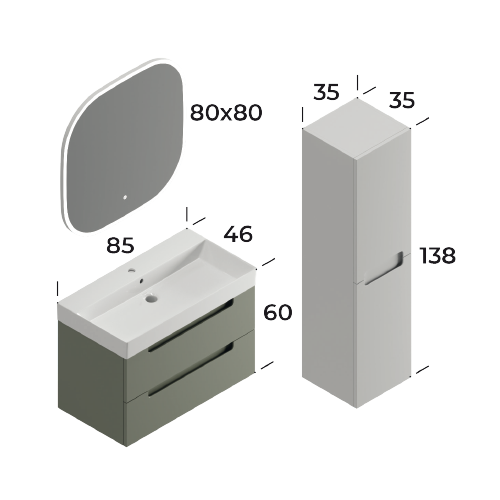 Maddox Matt Cement Grey 85 cm Bathroom Cabinet Set
