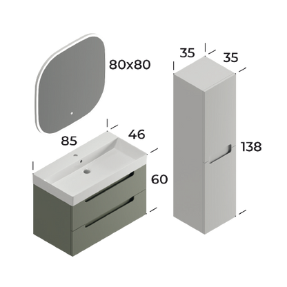 Maddox Matt Cement Grey 85 cm Bathroom Cabinet Set