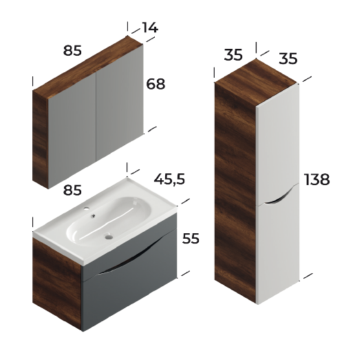 Smile Baroq /Matt Antracite 85 cm Bathroom Cabinet Set