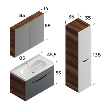 Smile Baroq /Matt Antracite 85 cm Bathroom Cabinet Set