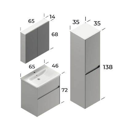 Malaga Matt White 65 cm Bathroom Cabinet Set