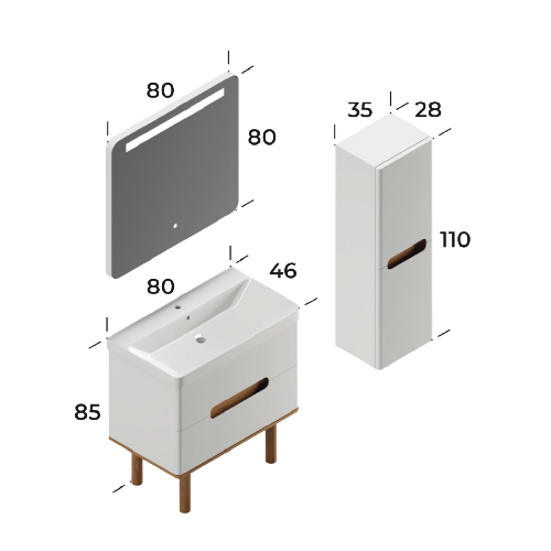 Masal Matt White 80 Cm Bathroom Cabinet Set