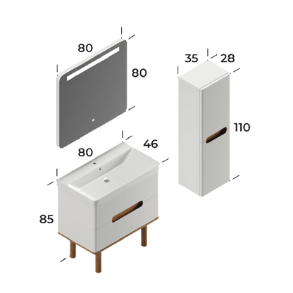 Masal Matt White 80 Cm Bathroom Cabinet Set
