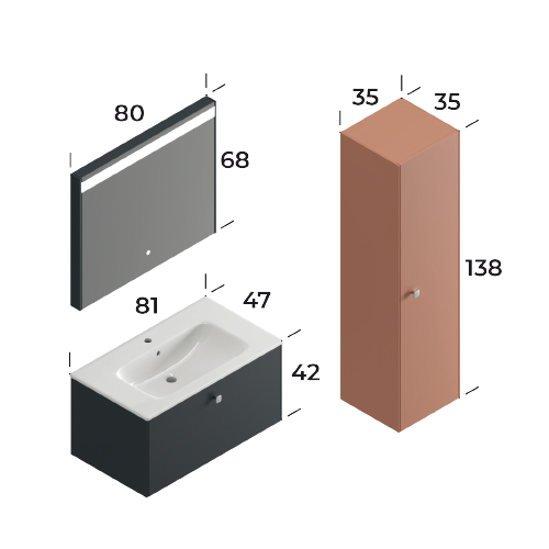 Nova Matt Antracite 80 cm Bathroom Cabinet Set