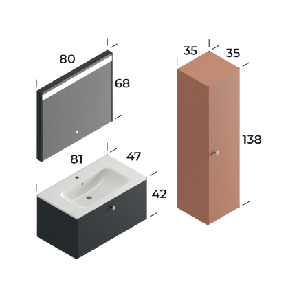 Nova Matt Antracite 80 cm Bathroom Cabinet Set