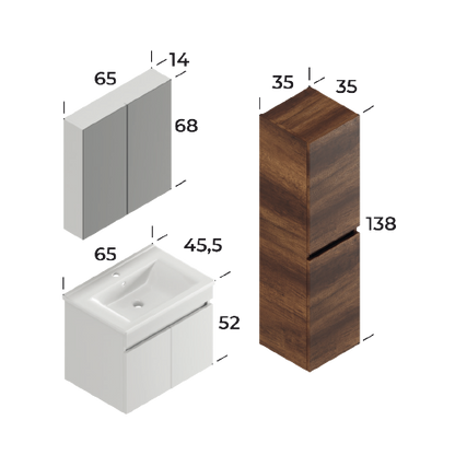 Defne Matt White 65 cm Bathroom Cabinet Set