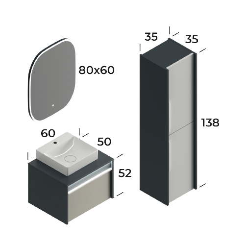 Royal Matt Antracite / Matt Silk Grey 60 cm Bathroom Cabinet Set