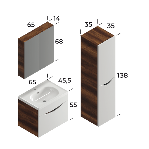 Smile Baroq / Matt white 65 cm Bathroom Cabinet Set