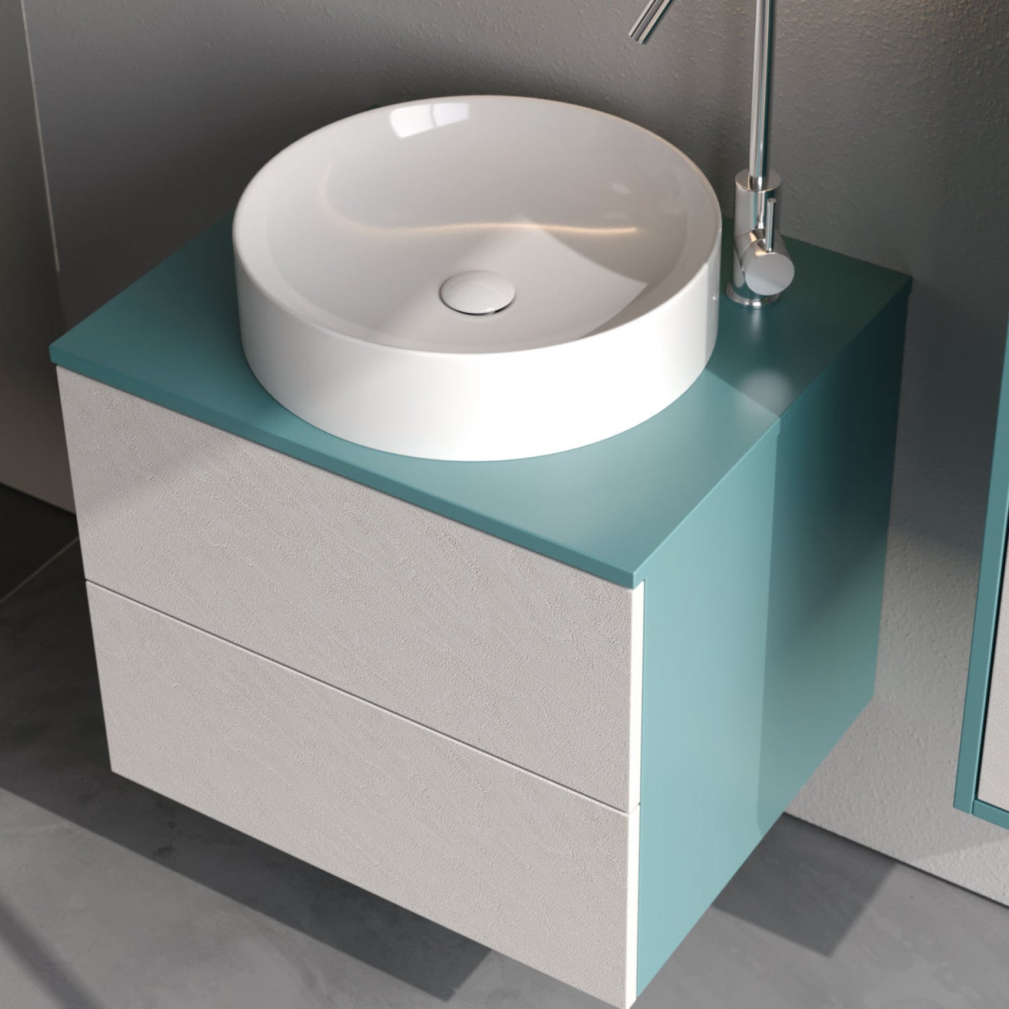 Riva Matt Blue / Slate Cream 60 cm Bathroom Cabinet Set