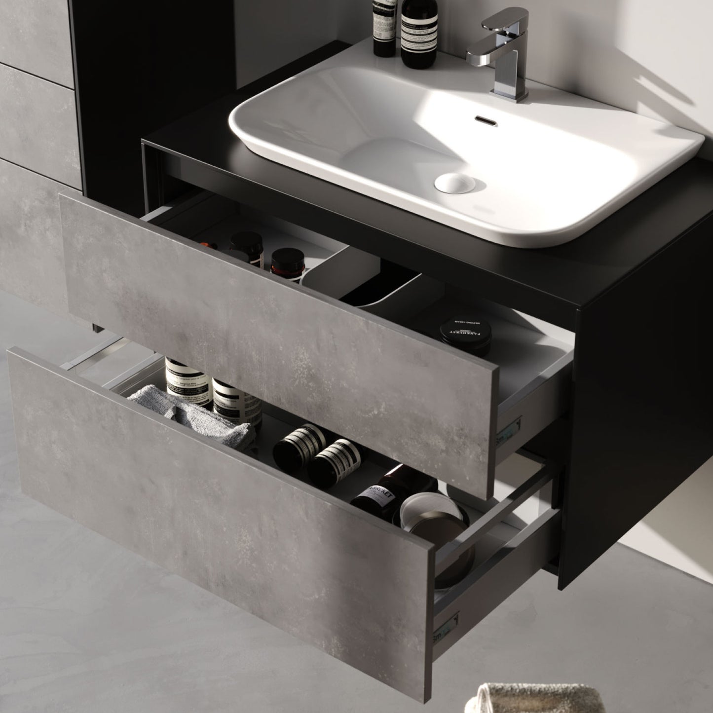 Rodos Grey/Black 85 cm Bathroom Cabinet Set