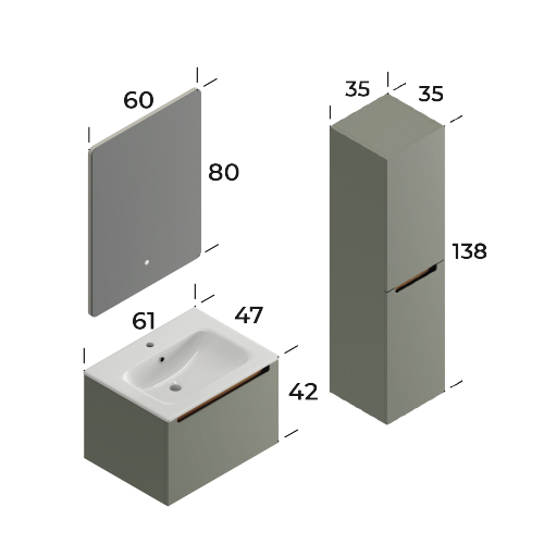 Ibiza Matt Cement Grey 60 cm Bathroom Cabinet Set