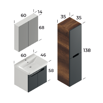 Trend Baroq / Antracite 60 cm Bathroom Cabinet Set