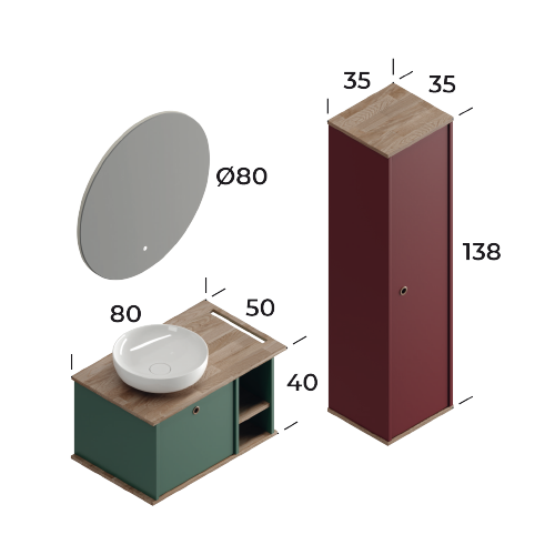 Arma Matt Dark Green 80 cm Bathroom Cabinet Set