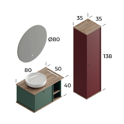 Arma Matt Dark Green 80 cm Bathroom Cabinet Set