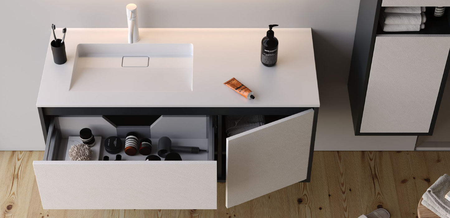 Duru Matt Cement Grey / Slate Cream 65 cm Bathroom Cabinet Set