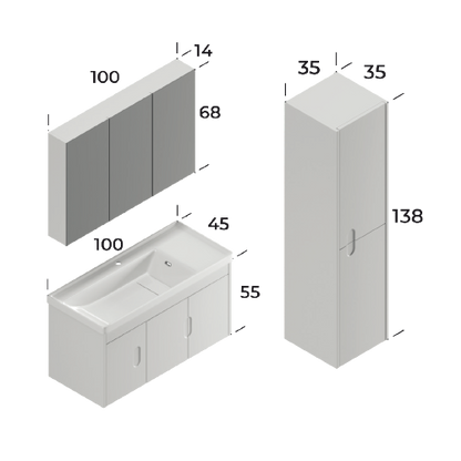 Ada Matt White 100 cm Bathroom Cabinet Set