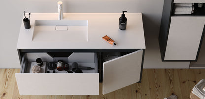 Duru Matt Silk Grey / Slate Cream 80 cm Bathroom Cabinet Set