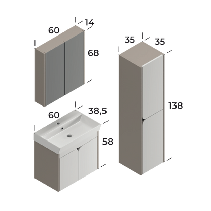 Miya Daphne / Matt White 60 cm Bathroom Cabinet Set