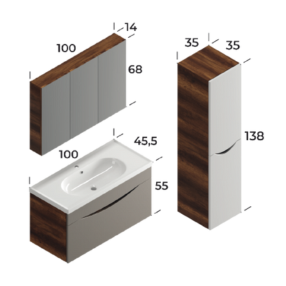 Smile Baroq / Matt Coffee 100 cm Bathroom Cabinet Set