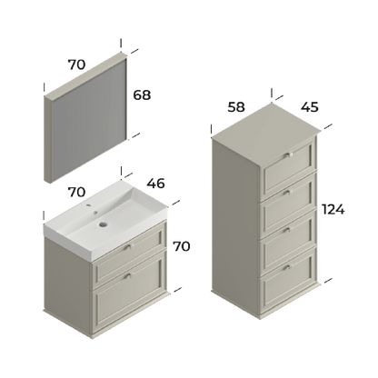 Stella Matt Silk Grey 70 cm Bathroom Cabinet Set