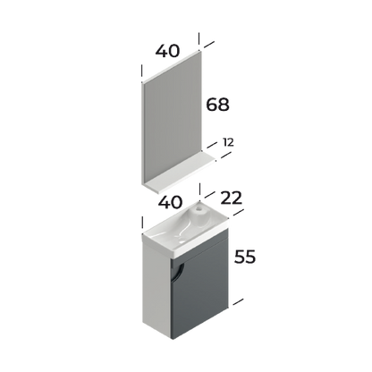Mini Wood Baroq / Matt Antracite 40 cm Bathroom Cabinet Set