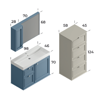 Stella Matt Dove Blue 100 cm Bathroom Cabinet Set