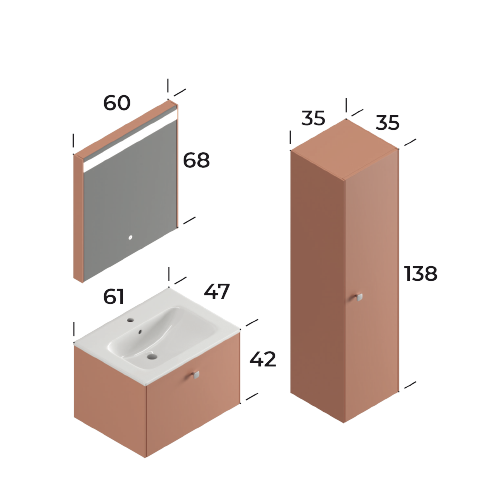 Nova Matt Shell Pink 60 cm Bathroom Cabinet Set