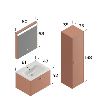 Nova Matt Shell Pink 60 cm Bathroom Cabinet Set