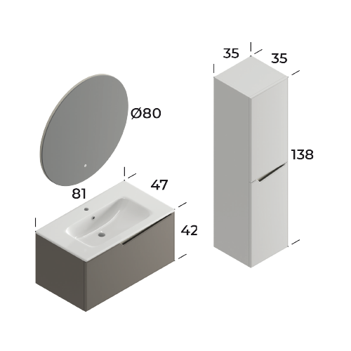 Braga Matt Brown 80 cm Bathroom Cabinet Set