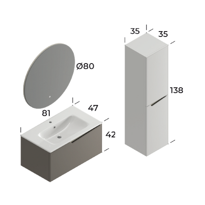 Braga Matt Brown 80 cm Bathroom Cabinet Set