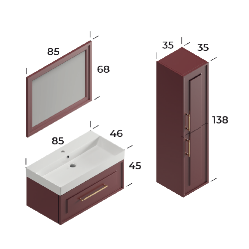 Napoli Matt Cherry 85 cm Bathroom Cabinet Set