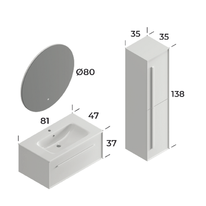 Lugo Matt White 80 cm Bathroom Cabinet Set