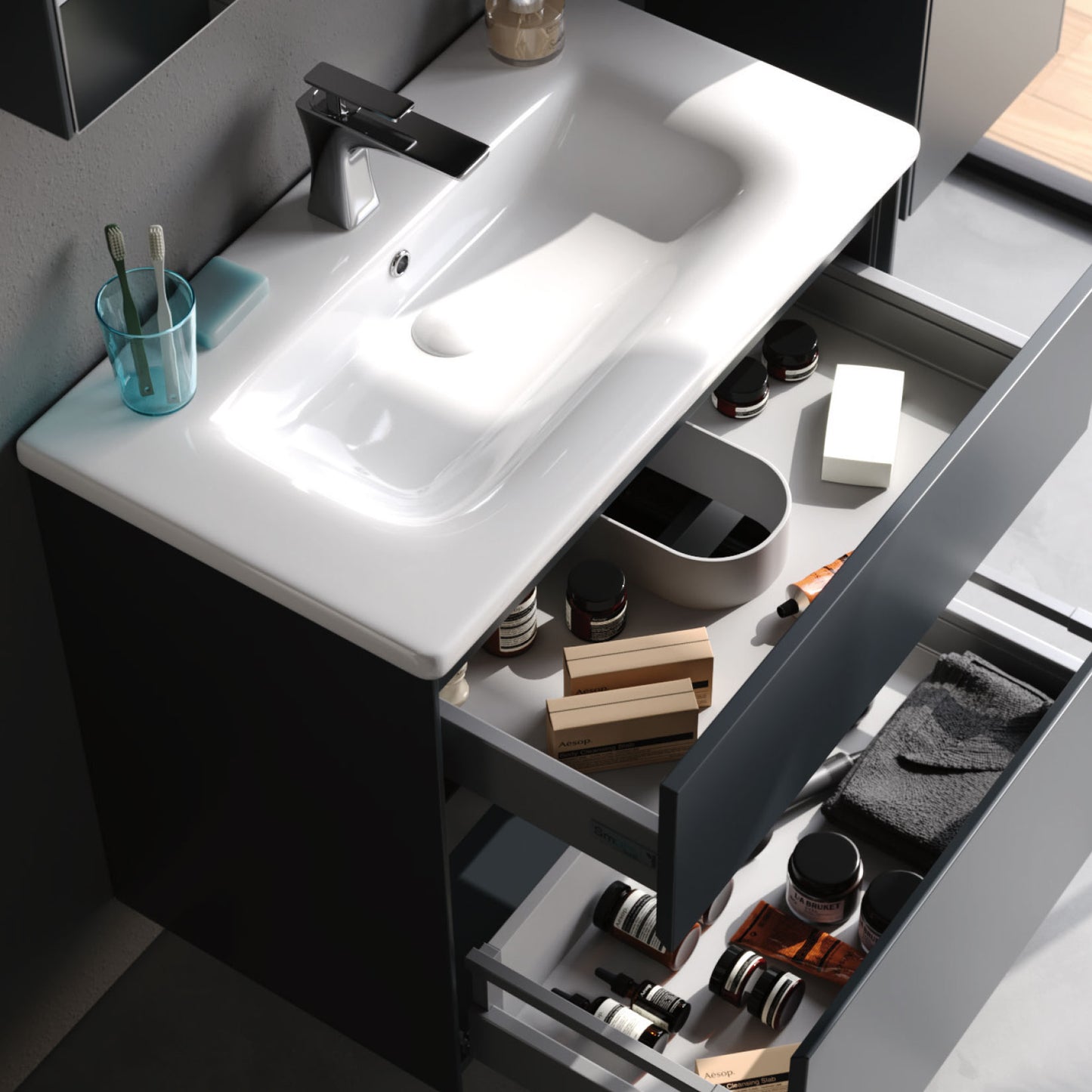 Malaga Matt Black 80 cm Bathroom Cabinet Set