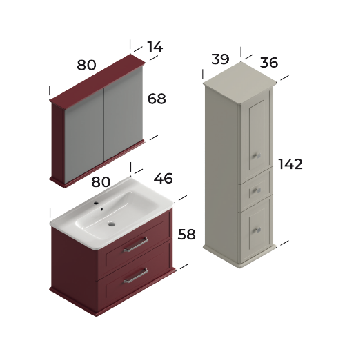 Terra Matt Cherry 80 cm Bathroom Cabinet Set
