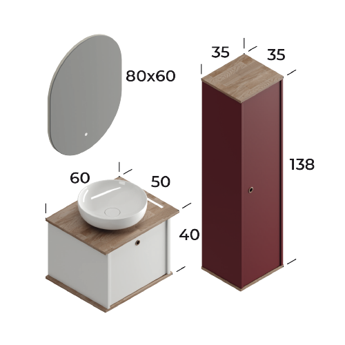 Arma Wood/White 60 cm Bathroom Cabinet Set