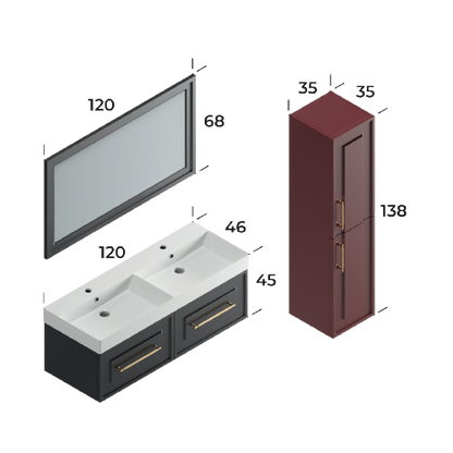 Napoli Matt Black 120 cm Bathroom Cabinet Set